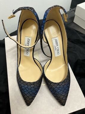 Jimmy Choo Lucy Patterned Ankle-Strap Pumps